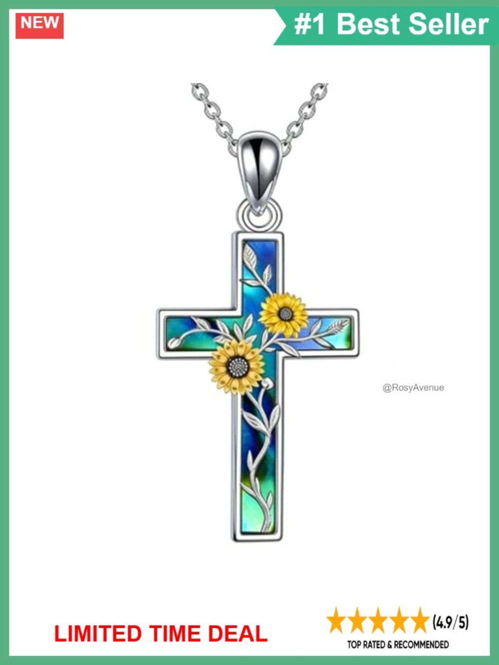 925 Sterling Silver Abalone Shell Cross Necklace Religious Jewelry